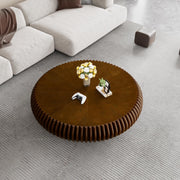 Mesa de centro redonda tipo tambor de madera, superficie acanalada, diseño de mediados de siglo, mesa de salón, estable y duradera (B madera de nogal 100 cm)