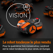 WORX LANDROID VISION WR216E.1, Robot cortacésped inalámbrico sin cable perimetral 1600 m² Sup. máx 1700 m², instalación en 30 min, cámara 4K + IA adaptativa, evita todos los obstáculos, corte de bordes, multizona