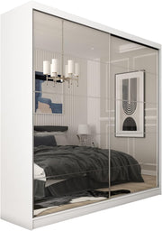 Armario MEBLINI con espejo, 2 puertas - Armario de puertas correderas con barra para colgar ropa - Armario de dormitorio con estantes - Armario ropero - Flores - 200 cm - Blanco + espejo