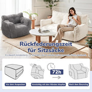 Puf Pamapic, puf para adultos con relleno, sillón doble tipo lounge con asa portátil, puf ergonómico moderno, silla tipo puf para interiores para sala de estar, dormitorio, sala de juegos, gris