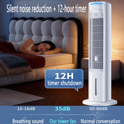 Torre de aire acondicionado silenciosa con enfriamiento por evaporación, 3 niveles de velocidad, temporizador de 12 horas y función de aroma. Aire acondicionado portátil, no requiere ventana, acumuladores de frío, depósito extraíble de 5 litros.