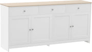 Aparador Ymkua, buffet, cómoda para salón y comedor, armario de almacenamiento con 4 puertas y 3 cajones, mueble de salón moderno, 160x37x75 cm, madera y blanco