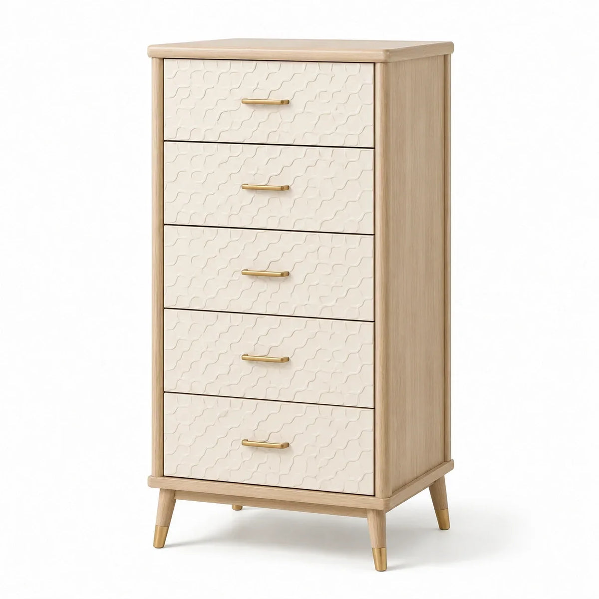 Cómoda de haya, 5 cajones, beige
