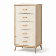 Cómoda de haya, 5 cajones, beige