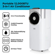 Aire acondicionado portátil 3 en 1 Black+Decker BXAC40008GB 12000 BTU blanco
