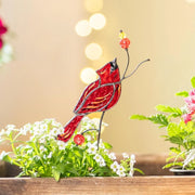 Pájaro de cristal rojo pintado a mano para arreglos de plantas y decoración del hogar