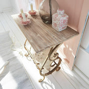 Consola Loberon Ciattos marrón antiguo: mesa consola de hierro con estante de madera de abeto, diseño nostálgico, aprox. 70 cm x 57 cm x 34 cm, marrón antiguo