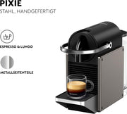 Cafetera de cápsulas Nespresso KRUPS Pixie Titan Original, diseño compacto, 25 segundos de tiempo de calentamiento, 2 tamaños de taza, apagado automático, 19 bares de presión, cafetera XN306TK