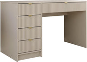 Escritorio Mirjan24 Tireno, 5 cajones universales, frentes estriados, escritorio para estudiantes, mesa de ordenador, escritorio infantil, mesa de trabajo, escritorio para PC, habitación juvenil, habitación infantil (beige arena)