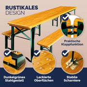 Set de mesa y bancos plegables para cervecería, 220 cm, madera, 2 bancos, 1 mesa, capacidad hasta 10 personas