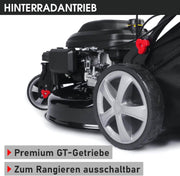 Cortacésped de gasolina BRAST® Trike con tracción | 5,2kW (7CV) | 53cm de ancho de corte | muchos modelos | TÜV | motor OHV de 4 tiempos | 30-80mm de altura de corte | 60L de saco de recogida | carcasa de acero | velocidad