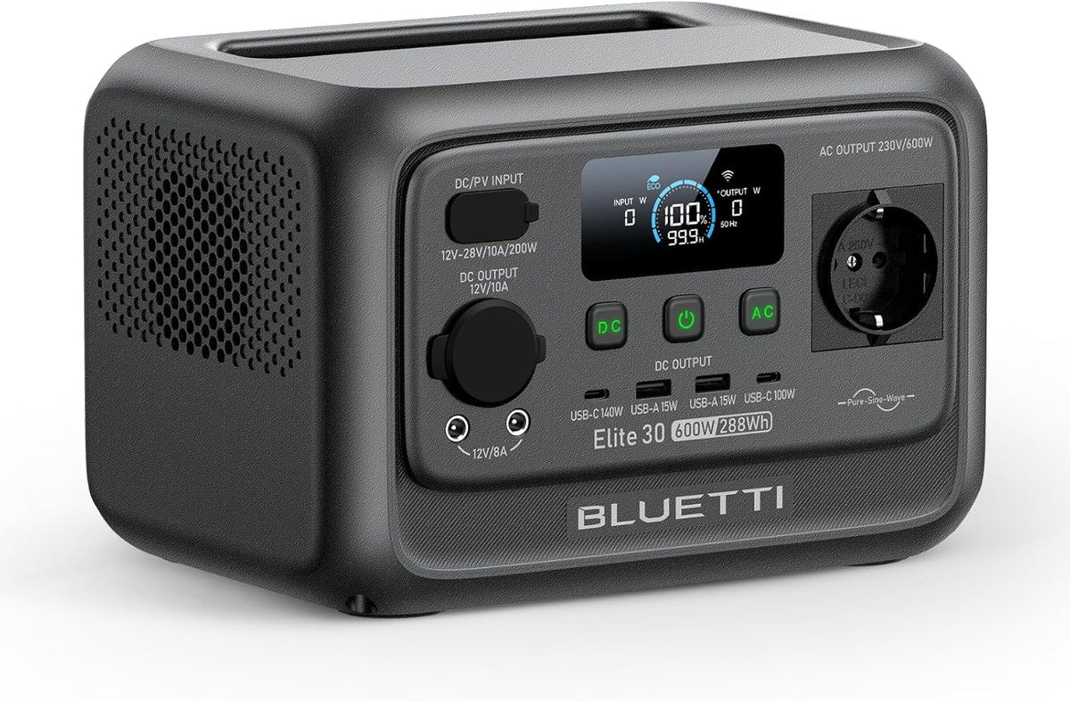 BLUETTI Elite 30 V2 Estación de energía portátil 288Wh LFP 6x Salida de CA 1500W 100% en 70min Generador solar Camping Energía de emergencia