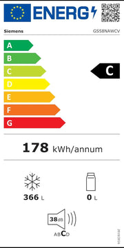 Congelador Siemens GS54NAWCV iQ500, 176 x 70 cm, 327 L, noFrost nunca más volver a descongelar, bigBox espacio para alimentos congelados grandes, varioZone estantes y cajones de cristal flexibles, Blanco
