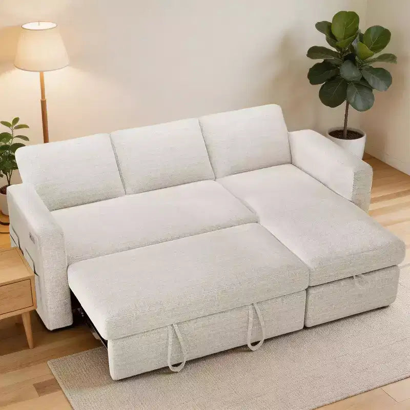 Sofá cama seccional Dyonery de 81", sofá cama en forma de L con chaise longue de almacenamiento reversible, USB, respaldo reclinable