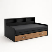 Cama diván de madera con cajones y estante