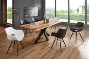 Mesa de comedor con borde natural SAM Spyro 140 x 80 cm, madera de acacia maciza en color natural, mesa de comedor con base de metal tipo araña en negro mate, tablero de 26 mm