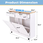 Mueble de basura con doble compartimento basculante EROMMY con 2 cajones, mueble de basura con almacenamiento sobre ruedas, blanco