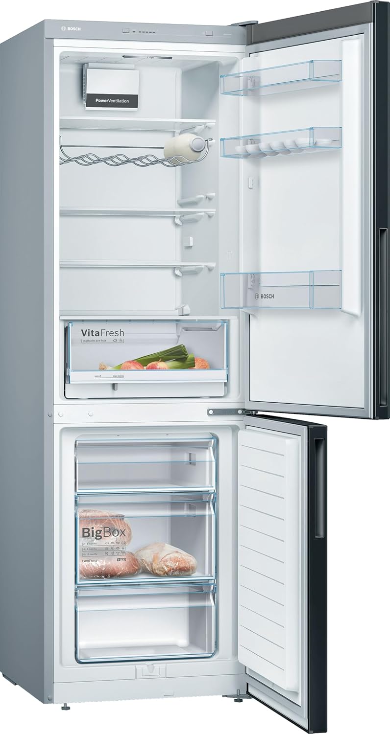 Bosch KGV36VBEAS, Serie 4, Frigorífico congelador, Libre instalación, 186 x 60 cm, 214 L / 94 L, Negro