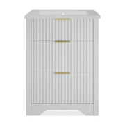 Conjunto de tocador de baño moderno estriado con lavabo de cerámica integrado, mueble de baño independiente con 3 cajones para baño contemporáneo