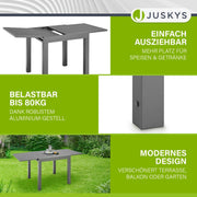 Mesa de jardín Juskys Laki 70x70 cm extensible - Mesa de comedor de aluminio extensible - tablero grande - mesa de aluminio muebles de balcón muebles de jardín antracita