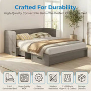 Cama Murphy convertible tamaño queen Mjkone con colchón, carga USB y cajones de almacenamiento