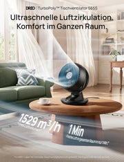 Ventilador de mesa 3D DREO muy silencioso 22 dB, ventilador pequeño con mando a distancia, flujo de aire potente de 8,8 m/s, oscilación de 90°, control por aplicación y voz, 9 niveles, temporizador de 8/12 h para dormitorio y oficina