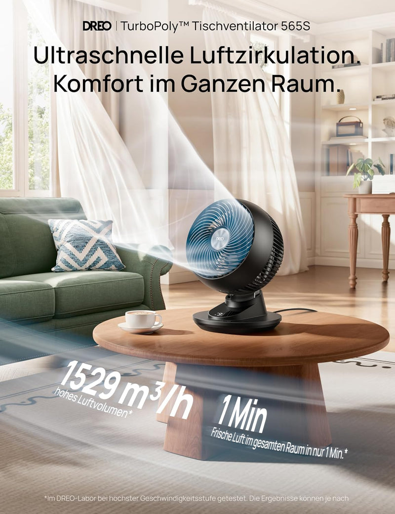 Ventilador de mesa 3D DREO muy silencioso 22 dB, ventilador pequeño con mando a distancia, flujo de aire potente de 8,8 m/s, oscilación de 90°, control por aplicación y voz, 9 niveles, temporizador de 8/12 h para dormitorio y oficina