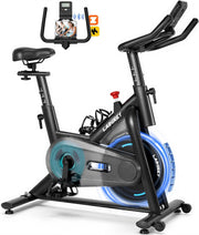 Bicicleta Estática, Bicicleta de Fitness para Ejercicio en Interiores Silenciosa con Pantalla LCD, Manillar y Asiento Ajustables, Resistencia Regulable para Entrenamiento Cardiovascular en Casa