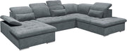 Sofá rinconera en forma de U Stella Trading WAYNE, tapicería de tela color antracita - Sofá extensible con función de cama y arcón - 340 x 81 (104) x 188 (240) cm (ancho/alto/fondo)