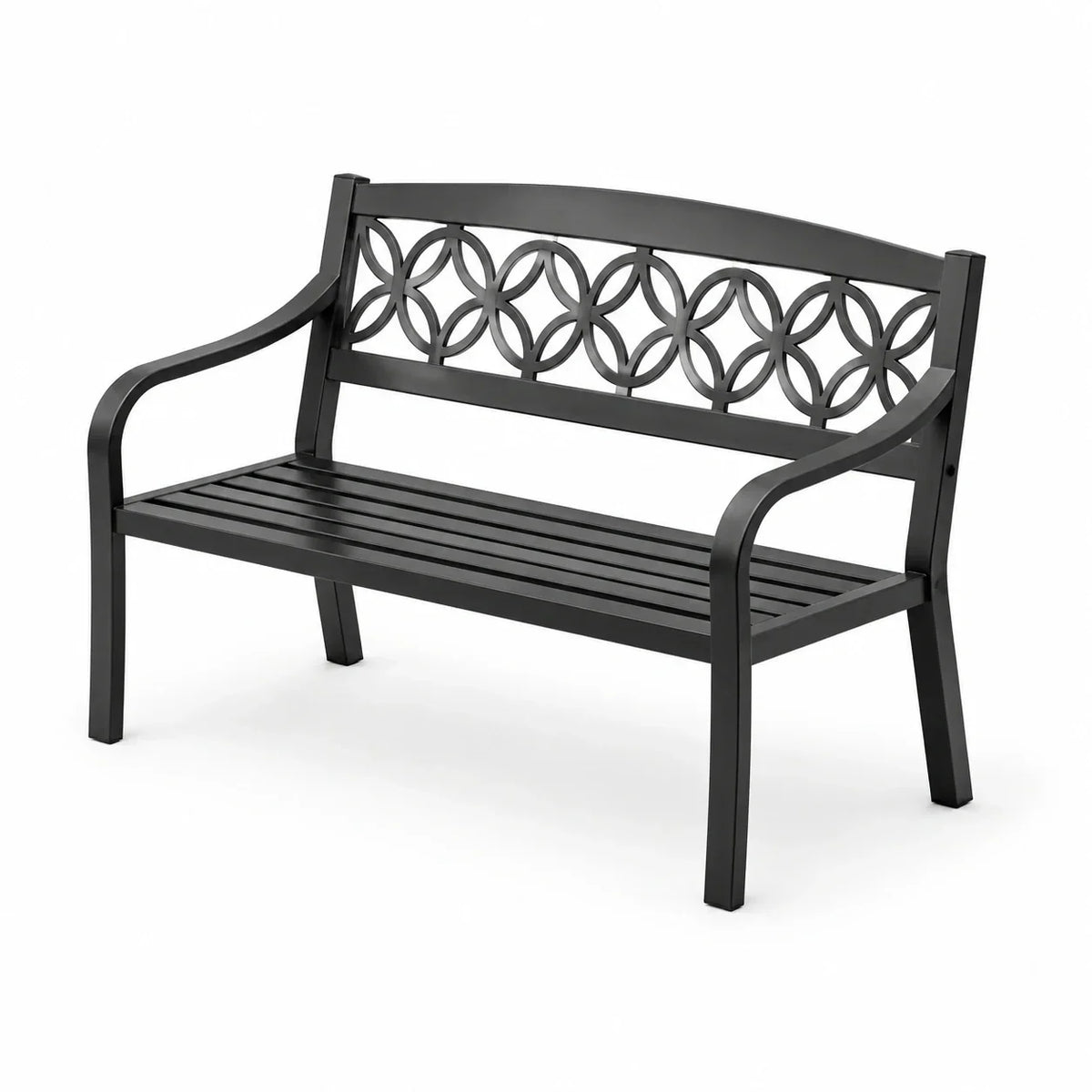 Banco de jardín de metal negro con diseño circular de 120 cm