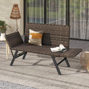 GIANTEX Sofá de jardín de ratán, banco de jardín con función de reclinado, sofá cama para exteriores con reposabrazos plegables, banco de balcón con acolchado de espuma de secado rápido, muebles de balcón, banco de tumbona para balcón