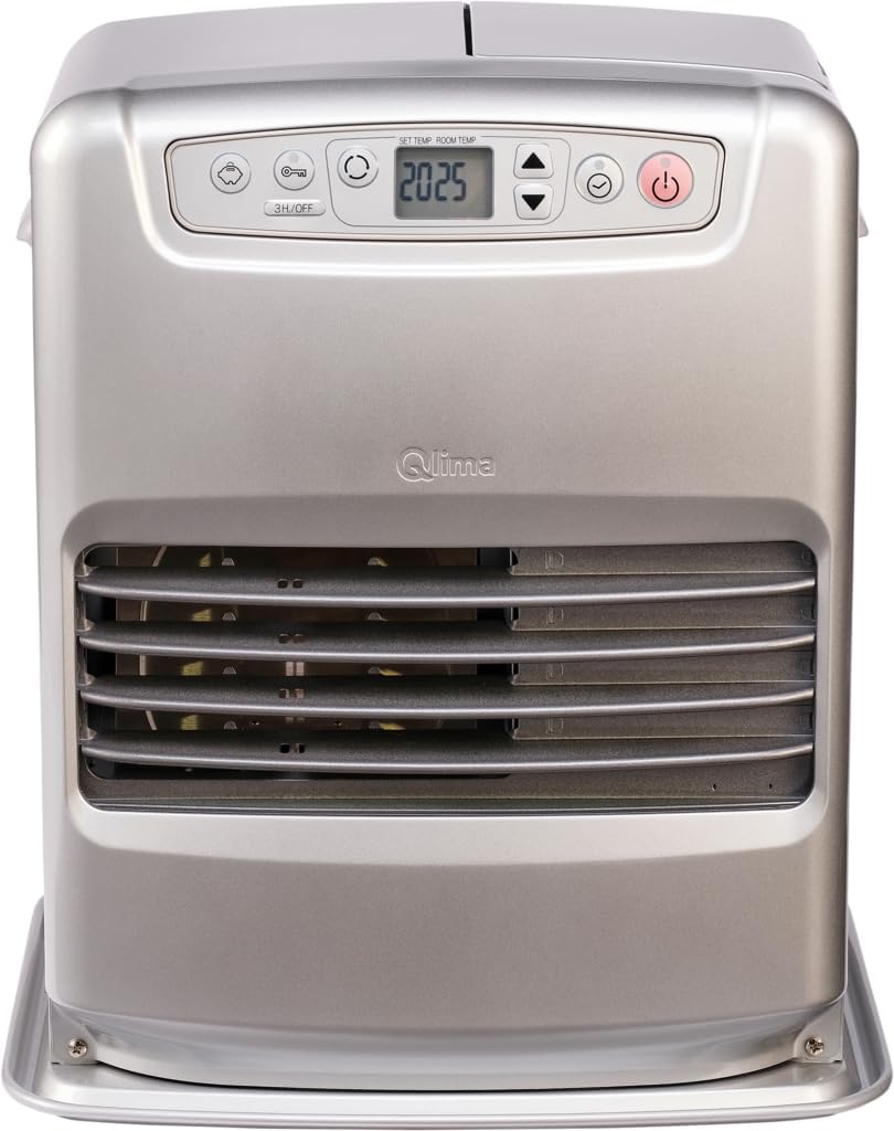 Estufa de parafina electrónica Qlima SRE 3231C2 3,1 KW para un volumen de 120m3/48m2, sistema antiolor, regulación de temperatura, gris plata