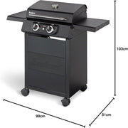 Barbacoa eléctrica Enders® eCRAVE 2, con parrilla de hierro fundido, carro con gran espacio de almacenamiento, sistema de limpieza SIMPLE CLEAN™, 2 potentes elementos calefactores, tapa de cocción estable con termómetro integrado #97116