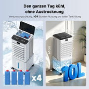 Klimagerät ohne Abluftschlauch 10L, 60W Klimaanlage Mobil, 12H Timer, klimaanlage ohne abluftschlauch 3 Modus, 120°Oszillation, Abnehmbare Wassertank, Tragbarer Luftkühler für Zuhause Büro Perlweiß