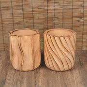 Portalápices de madera de mango maciza, tono de madera natural u oscuro, 12 cm de altura