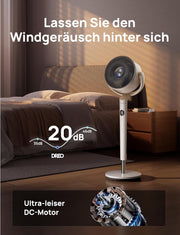 Ventilador de pie inteligente Dreo con luz RGB, oscilación de 120° + 120° con control remoto, ventilador de suelo silencioso de 20 dB para dormitorio, temporizador de 8 horas, plateado