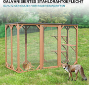 Recinto exterior para gatos Wiltec 168 x 82 x 166,5 cm con 6 superficies de descanso, recinto para gatos resistente a la intemperie para jardín, caseta para gatos con malla de alambre y techo de betún