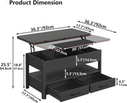 Mesa de centro elevable Furnihold con cajones y compartimento secreto, mesa de salón convertible en mesa de comedor, negro