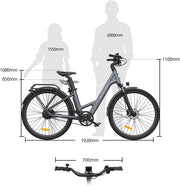Bicicleta eléctrica ADO Air28 Pro, pedelec con transmisión por correa, bicicleta urbana, e-bike de 28 pulgadas, 2 velocidades, cambio automático, motor trasero Bafang, portaequipajes, bicicleta eléctrica para mujer/hombre