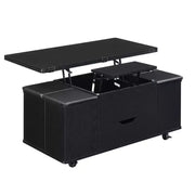 Mesa de centro elevable moderna multifuncional Zeus & Ruta con almacenamiento oculto, 4 taburetes y ruedas, perfecta para espacios modernos