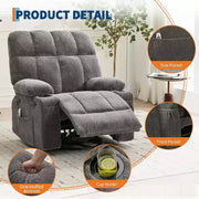 Sillón reclinable extragrande para adultos, sofá mecedor giratorio manual, bolsillos laterales y portavasos para personas altas y grandes, sala de estar