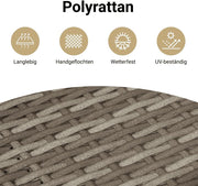 Sofá de jardín de 2 plazas vidaXL con cojines, sofá de exterior con taburete con almacenamiento, sofá con funda extraíble, muebles de jardín, juego de jardín, ratán sintético gris y madera de acacia