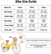 Glerc Missy 20, 24, 26 pulgadas bicicleta híbrida urbana tipo crucero para niñas, de 6 velocidades, con cesta de mimbre, para jóvenes mayores de 6 años, varios colores