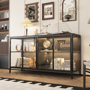 Vitrina moderna Caldion con iluminación LED, 140×40×75 cm, armario expositor de vidrio templado y MDF, hierro, vitrina de cristal con iluminación de 3 colores, para salón, oficina