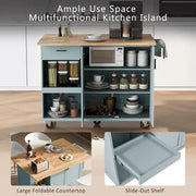 Isla de cocina con encimera plegable, carrito de almacenamiento para cocina con estante extraíble, toallero y cajón, ruedas giratorias