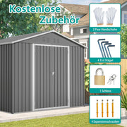 Cobertizo de jardín robusto de metal con techo a dos aguas XXXL (300 x 252 x 191 cm) Almacenamiento seguro para herramientas y equipos de jardinería Gris