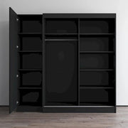 Armario de 2 puertas con espejo, frente de cristal, para 2 personas (Gris / Negro / Blanco)