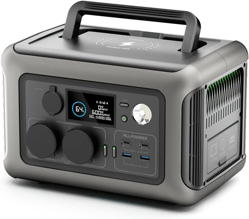 ALLPOWERS R600 Estación de energía portátil 299Wh, batería LiFePO4 con más de 3500 ciclos, carga de 0 a 80% en 30 minutos, carga inalámbrica rápida de 15W, generador solar para camping, exteriores