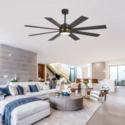 Ventilador de techo negro de 65 pulgadas y 8 aspas con luz y control remoto