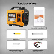 maXpeedingrods Generador Eléctrico Inverter Silencioso de Gasolina de 2000W y 4 Tiempos con Tomas USB y 230V, Pantalla Digital, Compacto y Ligero para Caravanas, Camping y Vehículos Recreativos